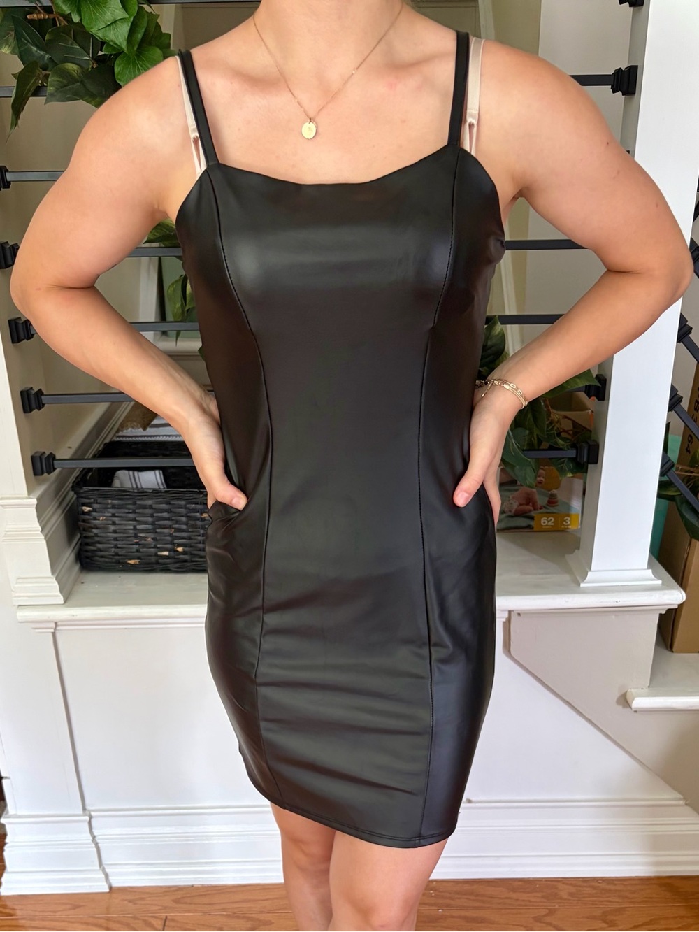 Rue21 Black Faux Leather Bodycon Mini Dress Y2K Adjustable Straps S